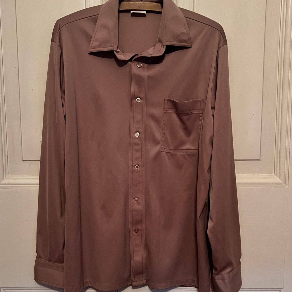 VTG Kings Road Polyester Men's L Brown Long Sleeve Shirt